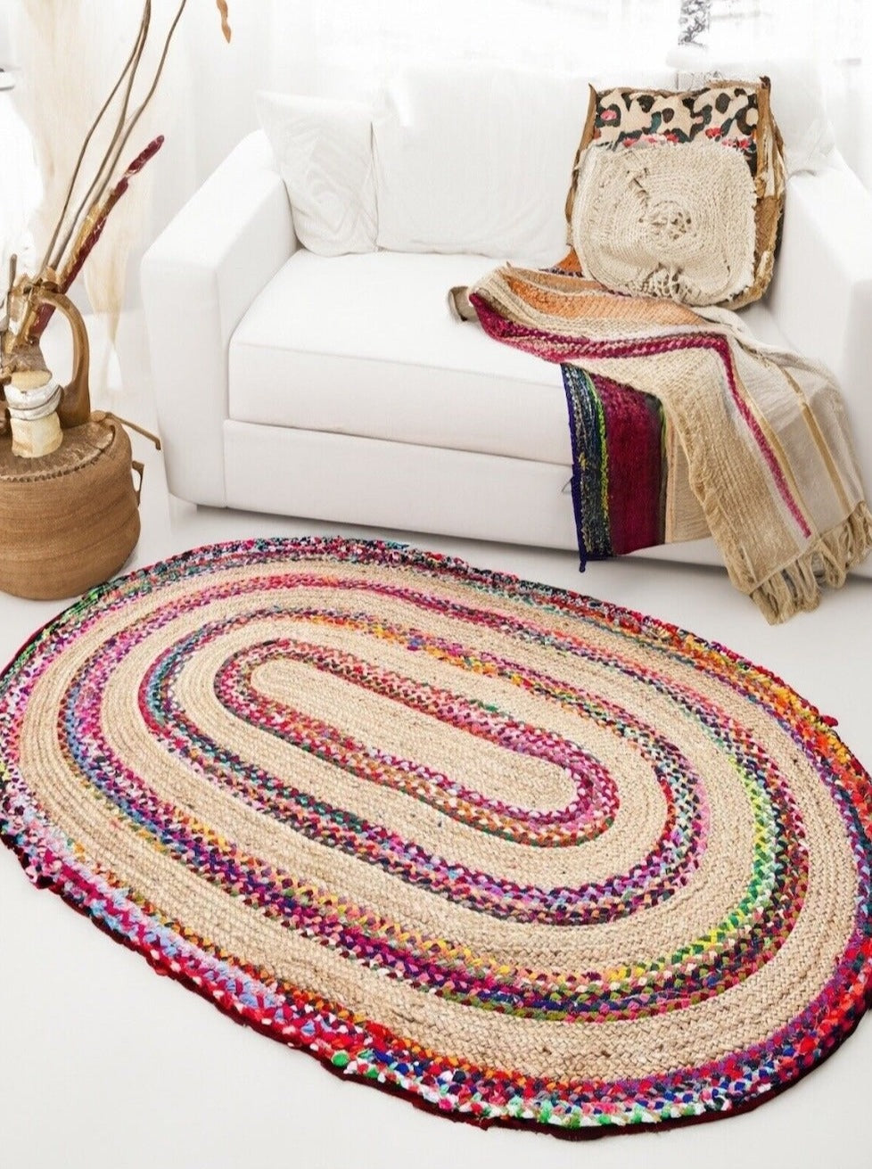 Oval Braided Jute Area Rug Natural Jute Rug Floor Décor Jute Rug Bohemian Area Rug popular Hand Woven Rug Outdoor Rug Picnic Rug Gift for her