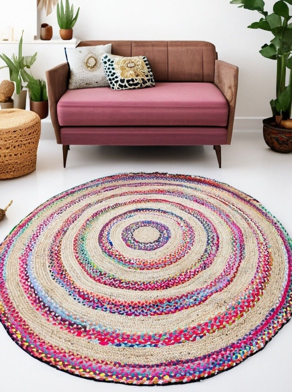 Fiesta Round Jute Recycled Fabric Rug Second Nature Online