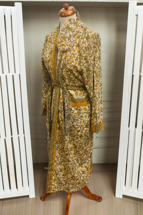 Yellow Green Indian Sari Dressing Gown