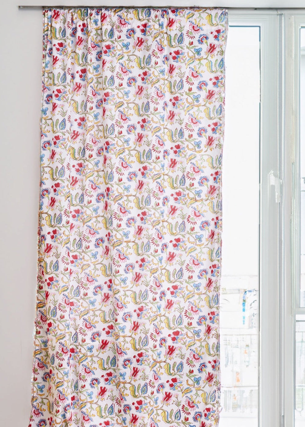 White Floral Cotton Curtain Panel - Second Nature Online
