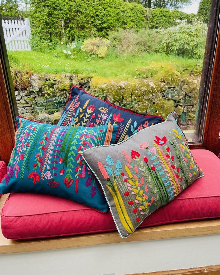 Floral Embroidered Cushion Covers 3 Colours Available