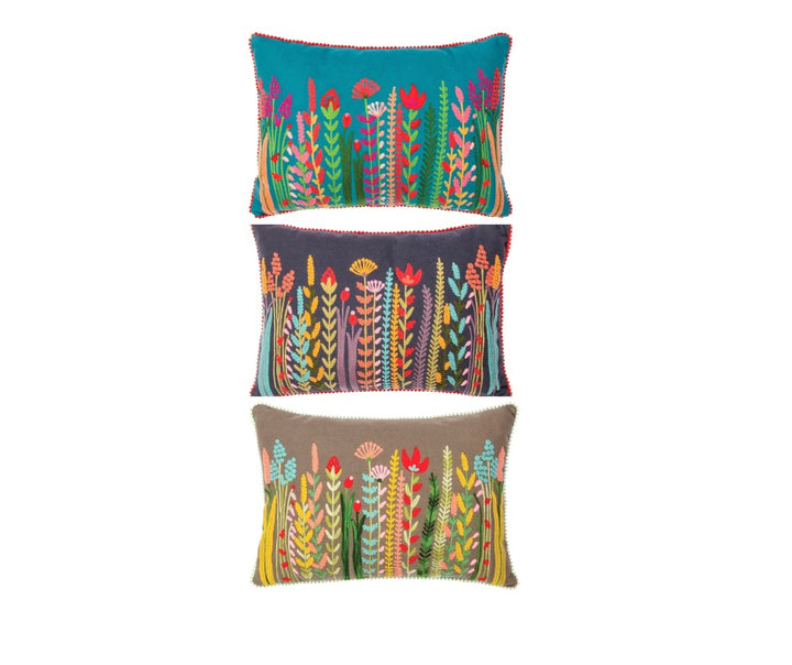 Embroidered Cushion Cover Indian with Abstract Floral Design Four Colours Available