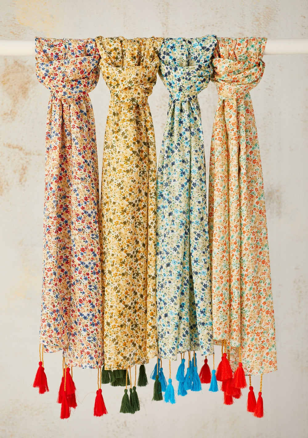 Floral Design Cotton Scarves With Tassels - Second Nature Online