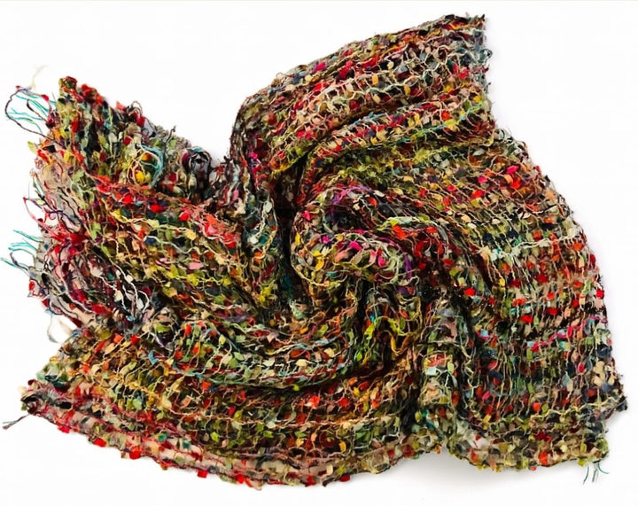 Confetti Scarf Viscose Open Weave Green Rainbow Multi Colours For All Seasons