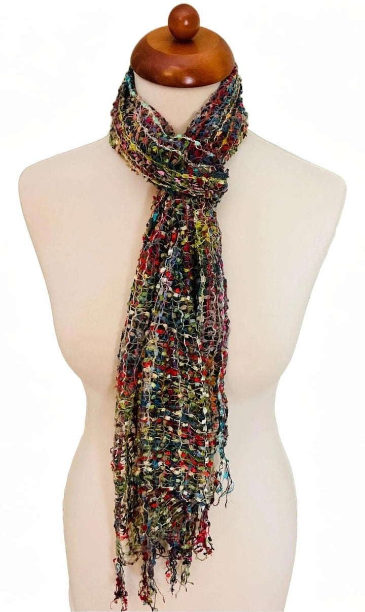 Confetti Scarf Viscose Open Weave Green Rainbow Multi Colours For All Seasons