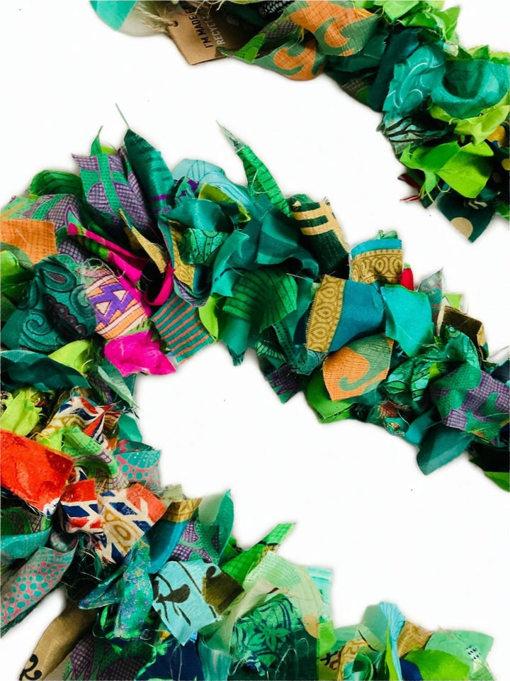Green Recycled Sari Fabric Close Up