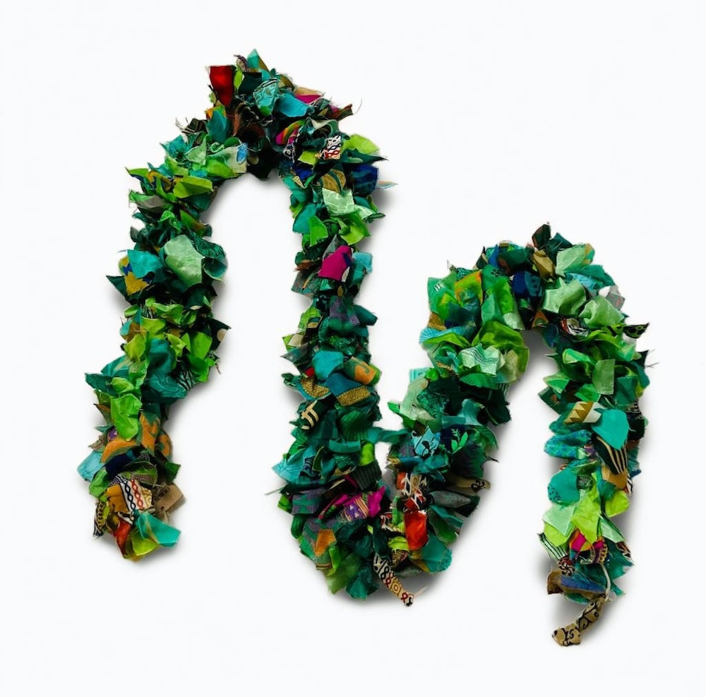 Green Tinsel Garland Made from Recycled Sari - Second Nature Online