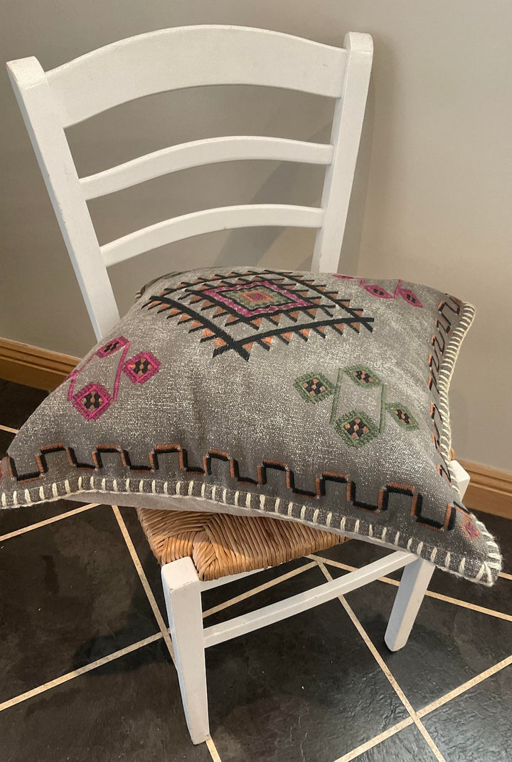 Grey Cotton Embroidered Cushion Cover Second Nature Online