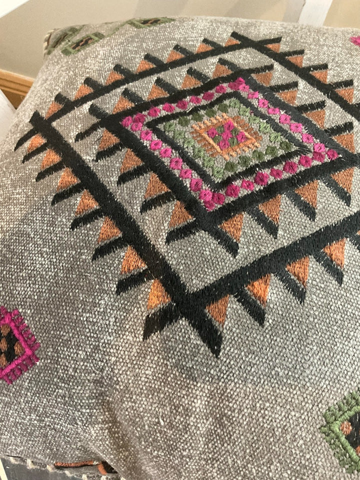 Grey Embroidered Close Up Cushion Cover
