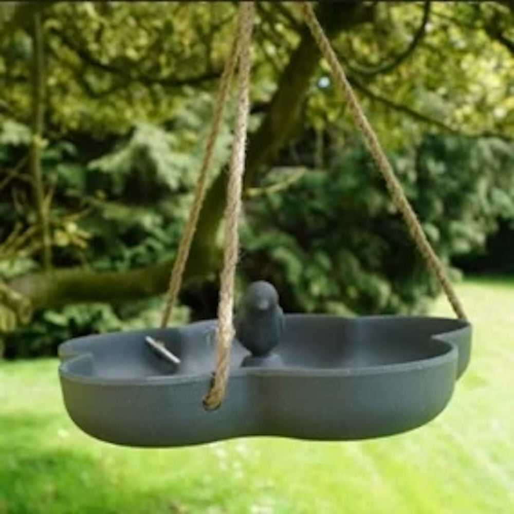 Bird Oasis Bird Bath - Earthy Anthracite Bamboo Hanging Feeder W23.3cm