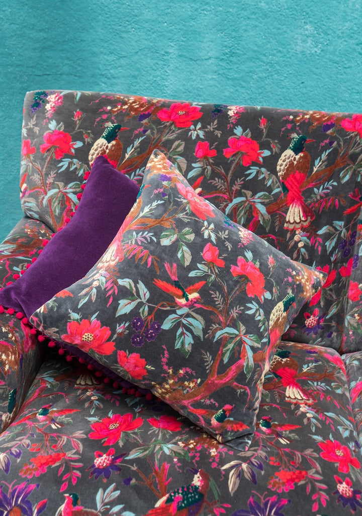 Velvet Cushion Cover with Bird of Paradise Design 4 Colours Available