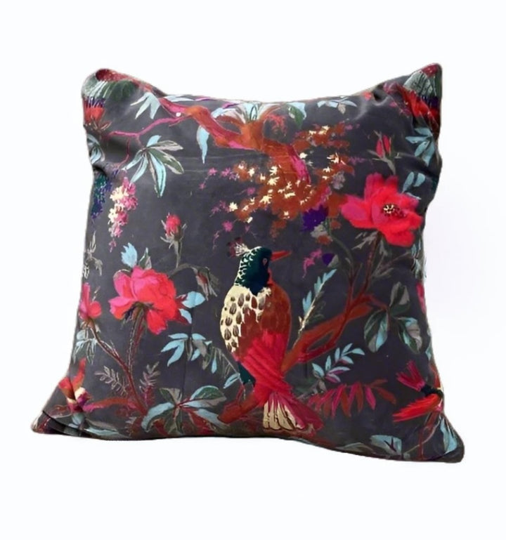 Velvet Cushion Cover with Bird of Paradise Design 4 Colours Available