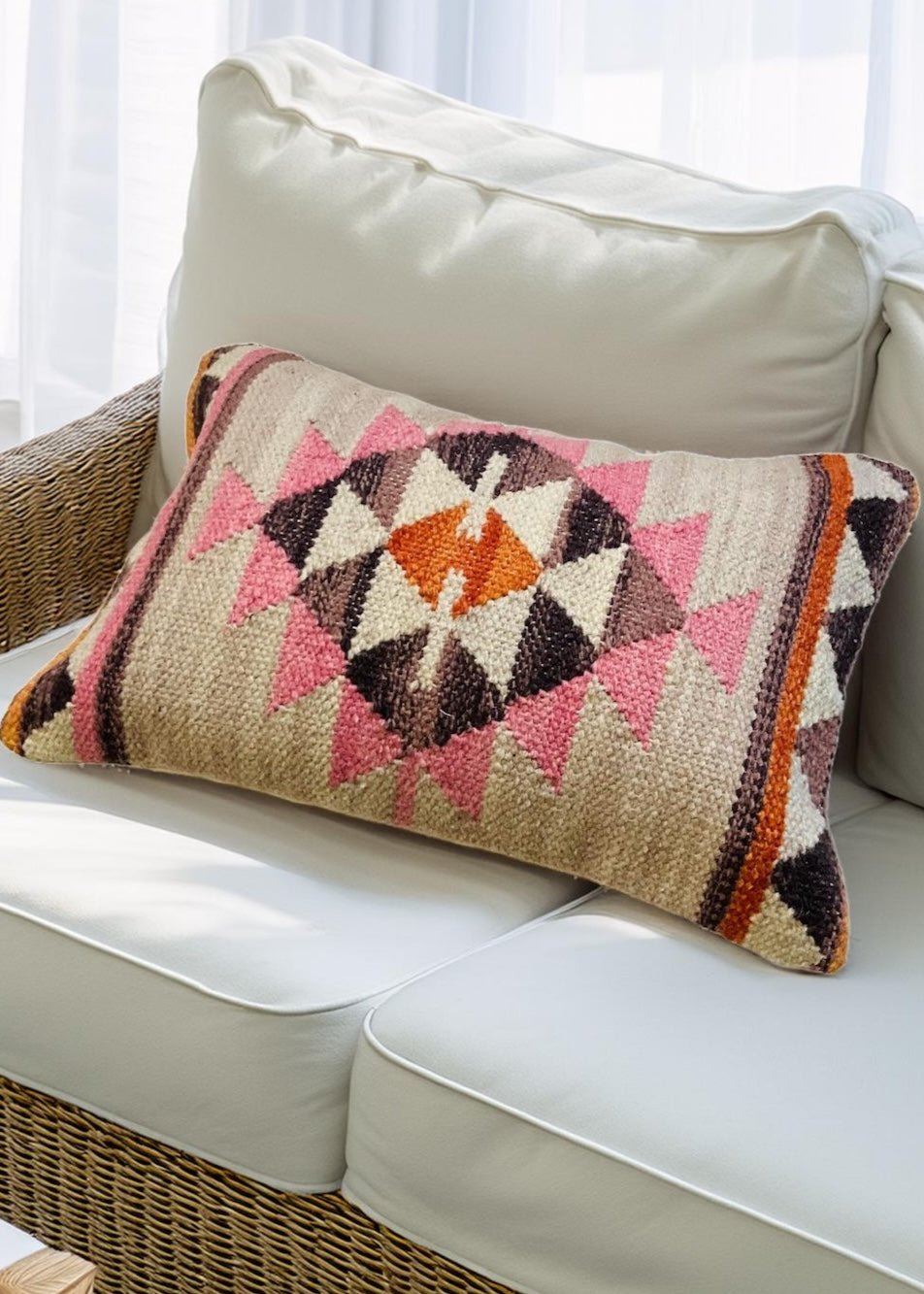 Orange Brown Pink Kilim Aztec Cushion Cover