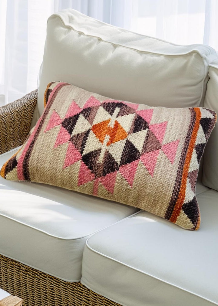 Orange Brown Pink Kilim Aztec Cushion Cover