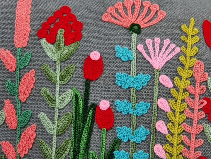 Grey Floral Cushion Close Up