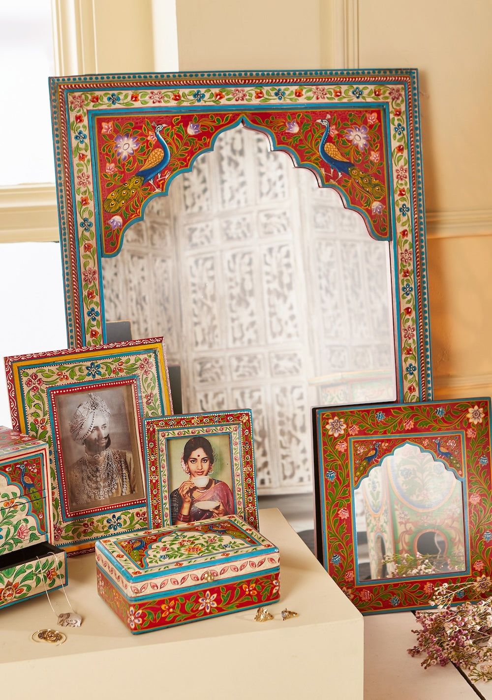 Collection of Hand Painted Indian Mirrors and Photo Frames
