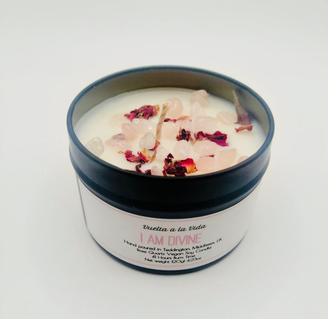 Heart Chakra Candle Love Yourself Rose Quartz 'I Am Divine'