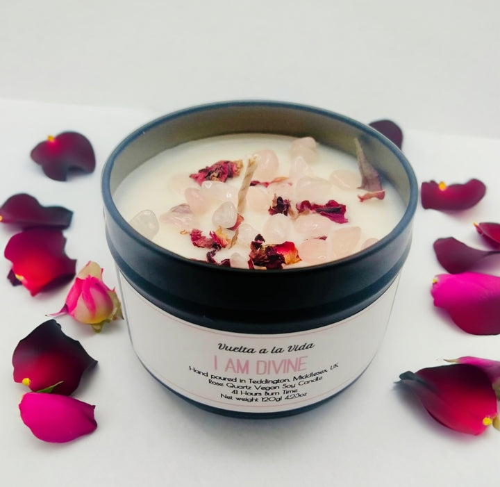 Heart Chakra Candle Love Yourself Rose Quartz 'I Am Divine'