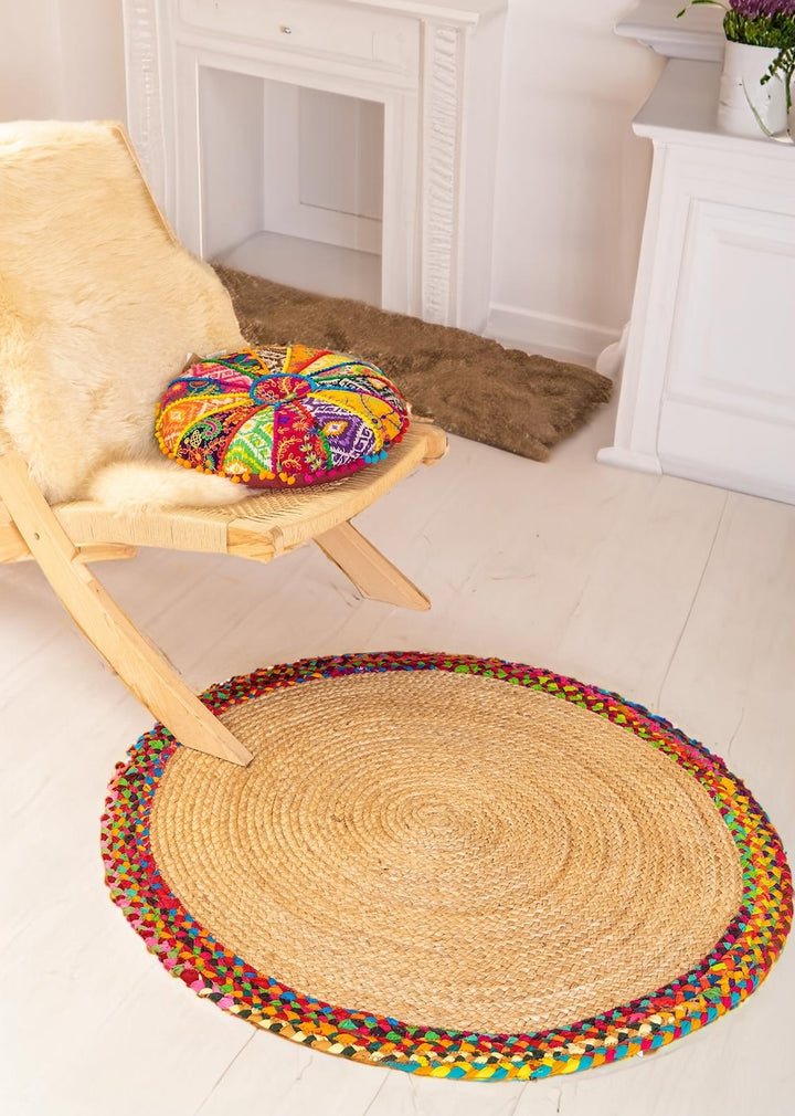Hemp Braided Rainbow Rug Living Room Shot - Second Nature Online