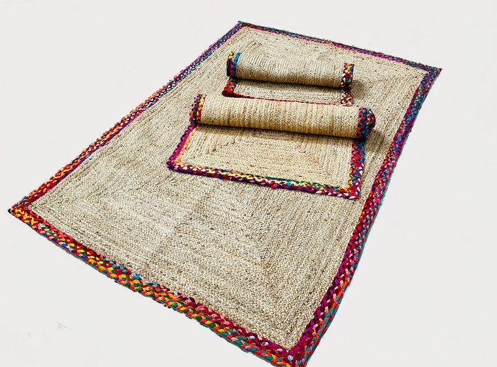 Hemp Rug With Rainbow Border - Second Nature Online