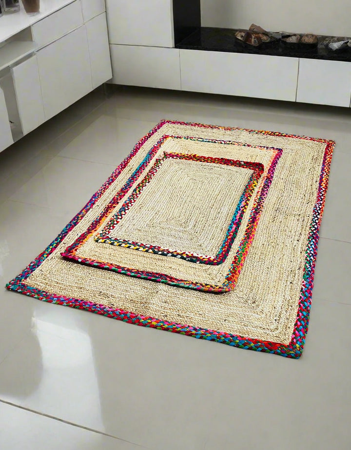 Hemp Border Rainbow Rugs Three Sizes - Second Nature Online