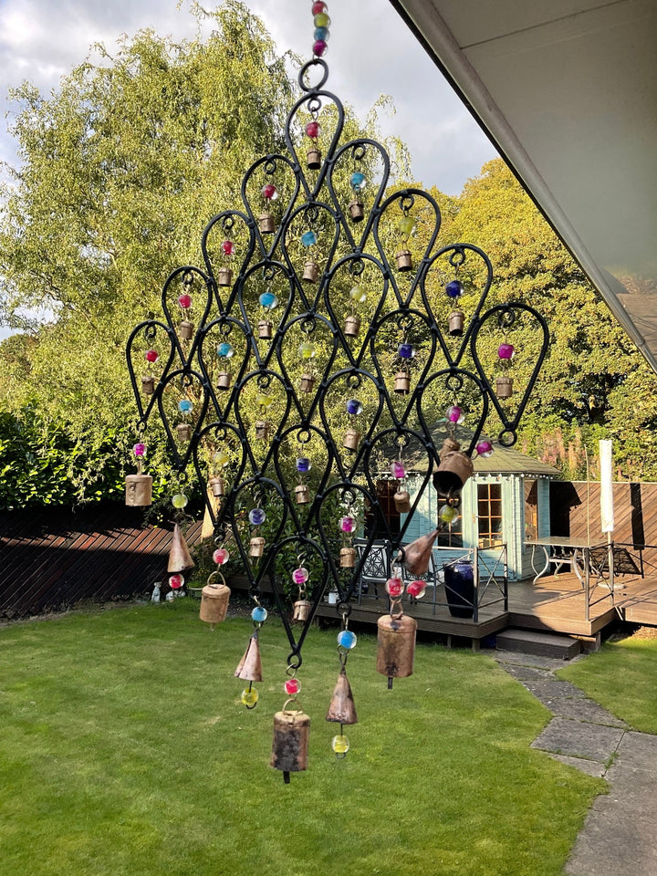 Wind Chime for Garden made from Iron Teardrops with Bells and Beads