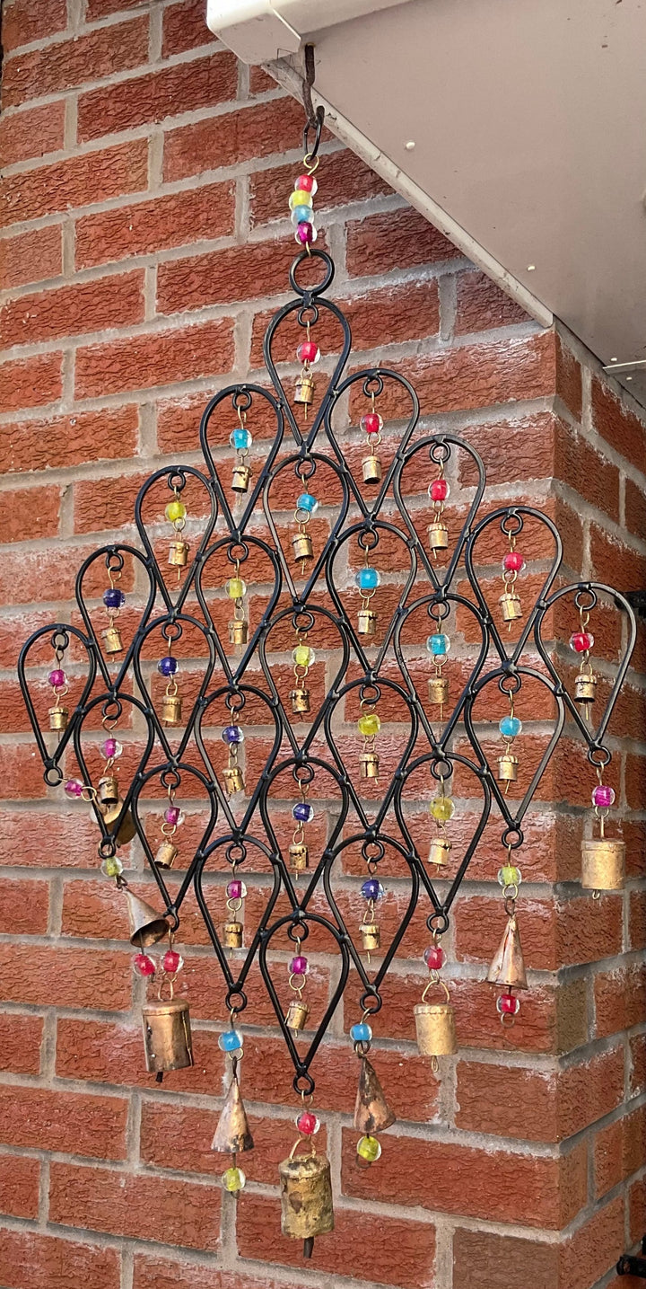 Wind Chime for Garden made from Iron Teardrops with Bells and Beads