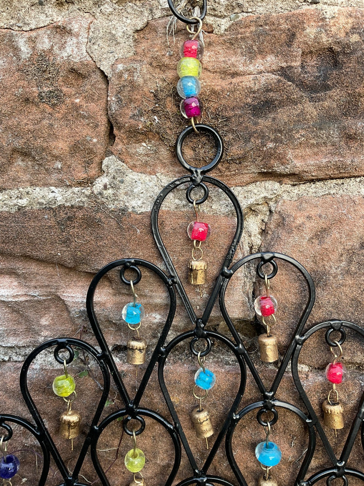 Wind Chime for Garden made from Iron Teardrops with Bells and Beads