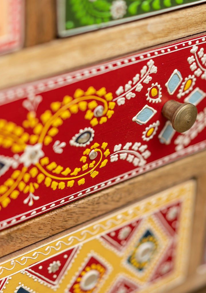 Daraaz Drawers Indian Mango Wood with 9 Drawers and Multi Colours