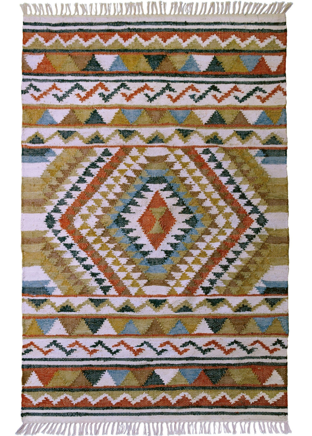 Indian Panja Loom Cotton Blue And Brown Geometric Kilim Rug 75 cm x 135 cm - Second Nature Online
