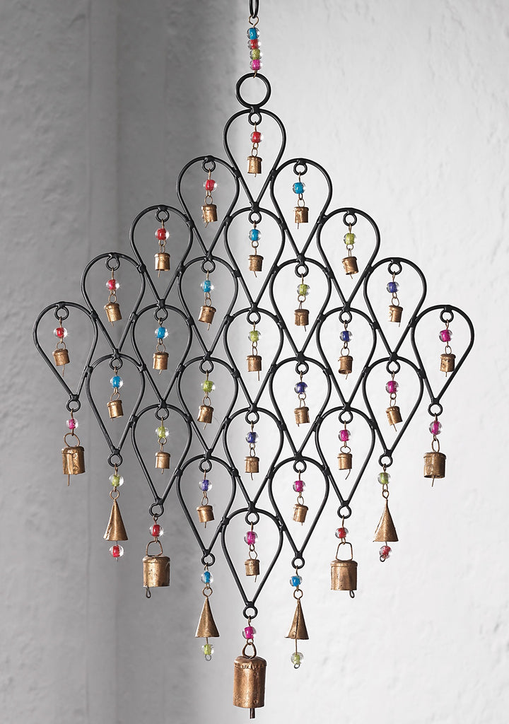 Wind Chime for Garden made from Iron Teardrops with Bells and Beads