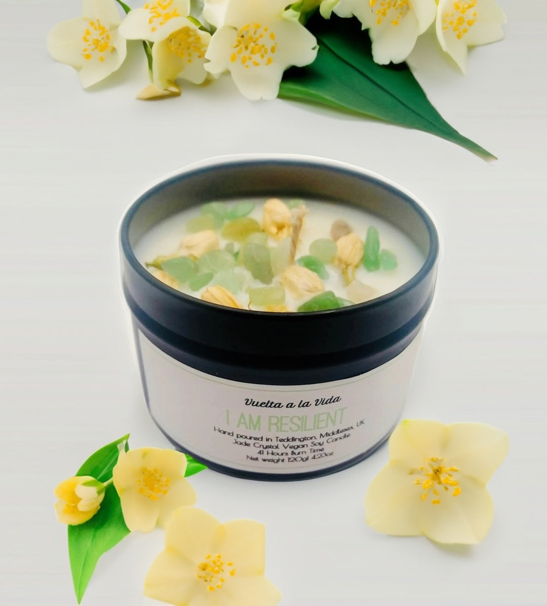 Jasmine Jade Candle For Calm and Peace 'I Am Resilient'