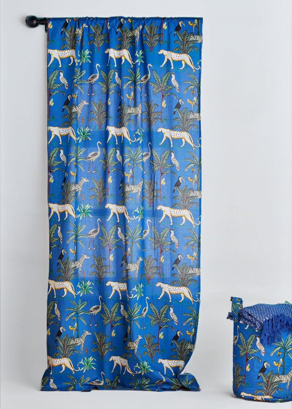 Jungle Print Blue Cotton Curtain Panel Divider - Second Nature Online
