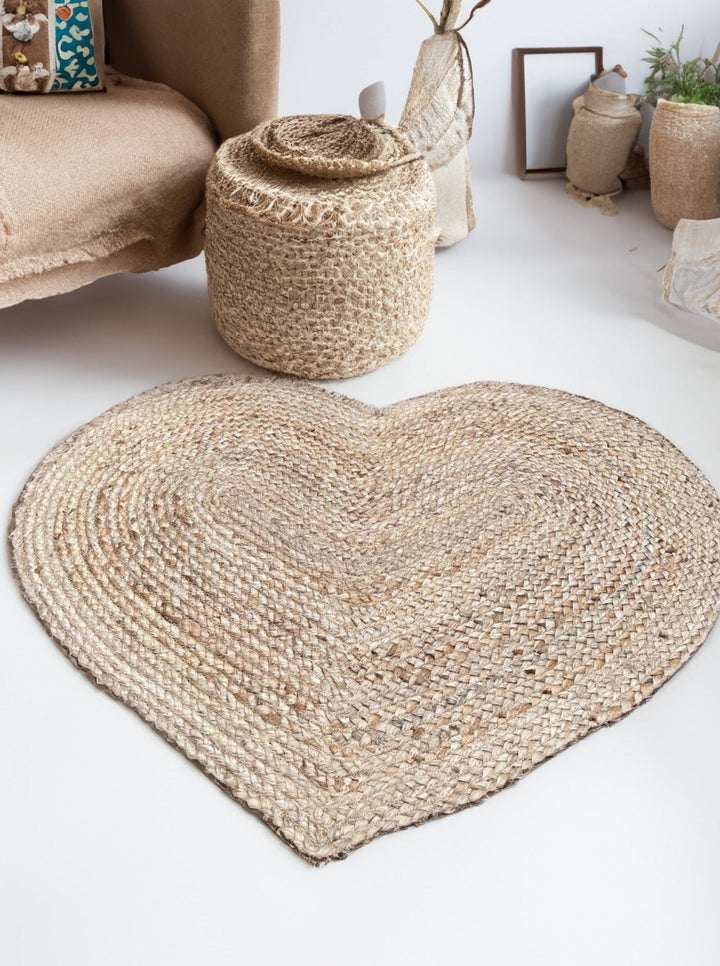 Jute Love Heart Hand Woven Braided Rug