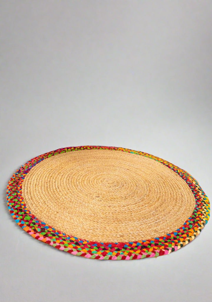 Jute Round Rug With Chindi Border - Second Nature Online