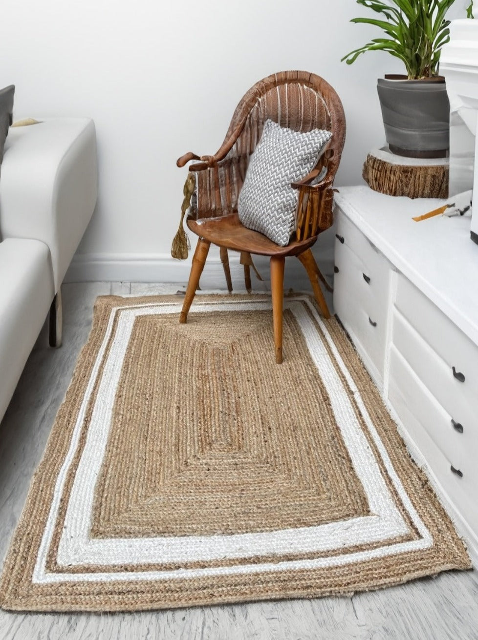 Khidakee Jute Braided Rug With a Cream Stripe