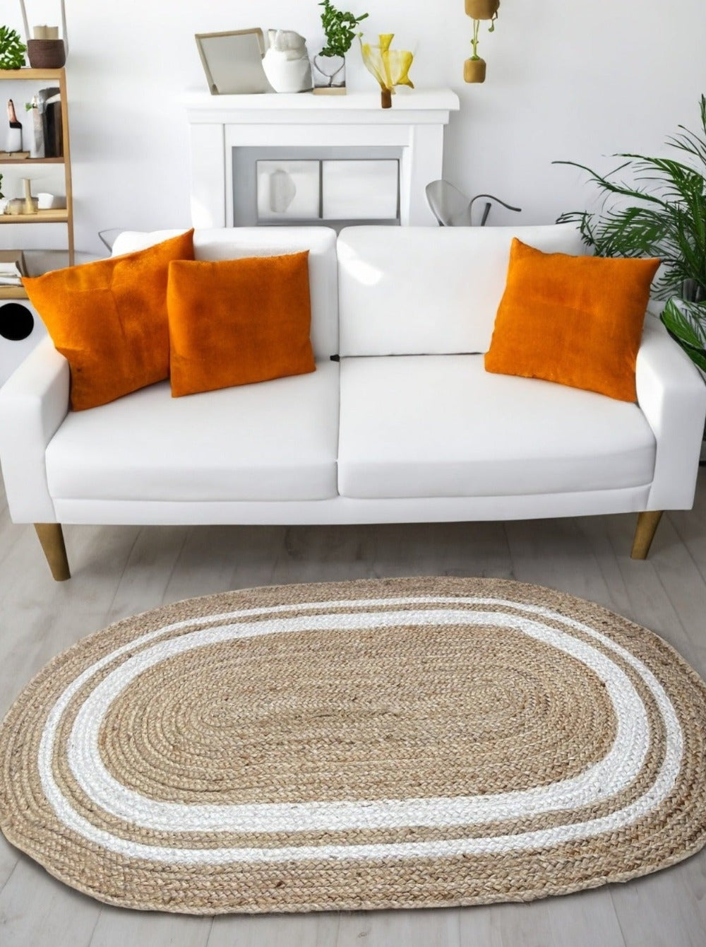 Oval Khidakee Natural Rug With Cream Border - Second Nature Online