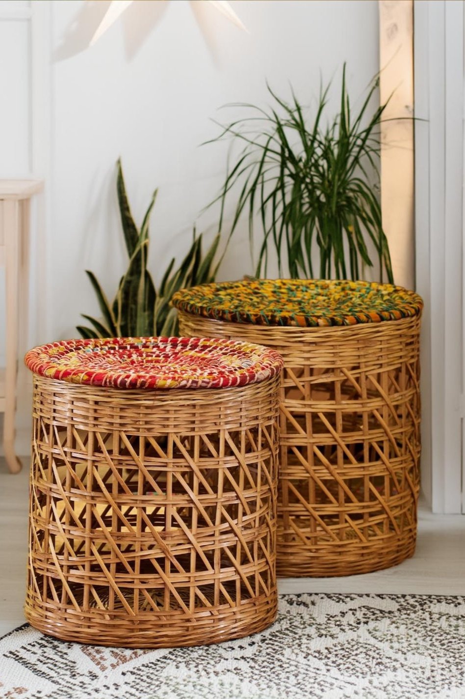 Recycled Sari Bamboo Laundry Basket Set of Two