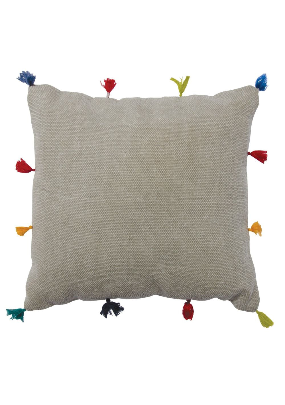 Light Grey Stone Washed Cotton Cushion Cover With Rainbow Tassles - Second Nature Online