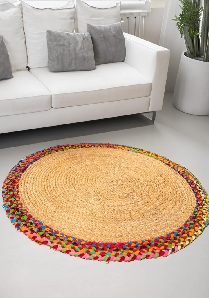 Living Room Braided Rainbow Round Rug - Second Nature Online