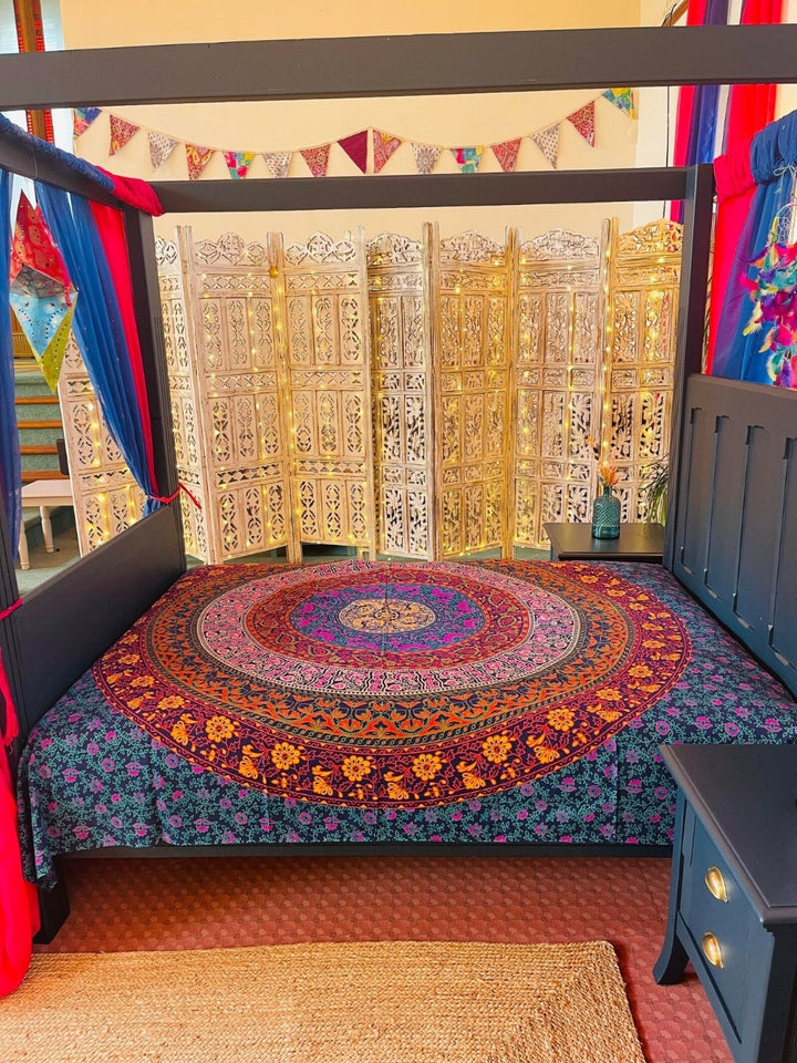 Large Indian Wall Hanging in Blue Purple Goa Mandala Style