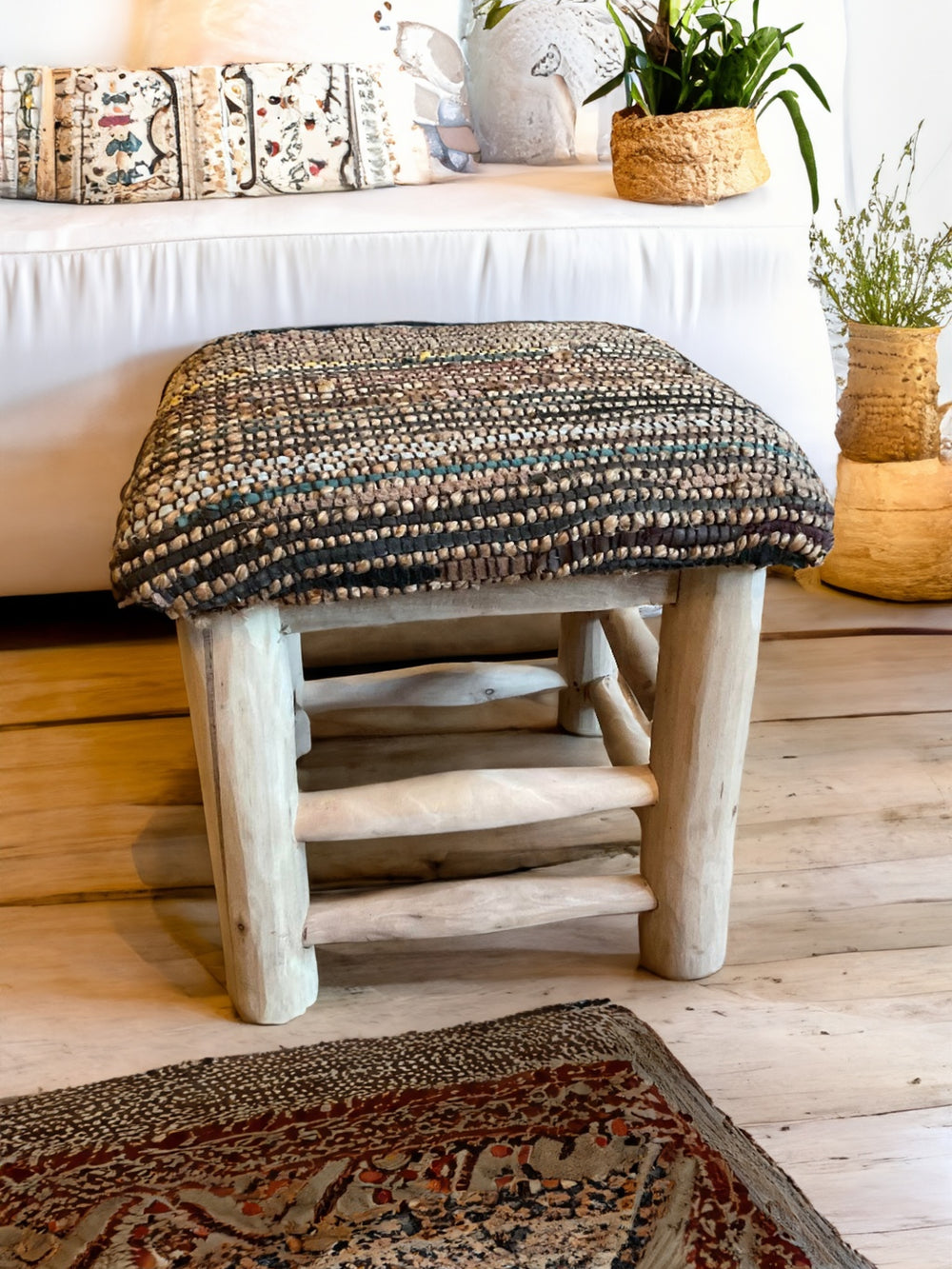 Mango Wood Hemp Leather Stool Second Nature Online