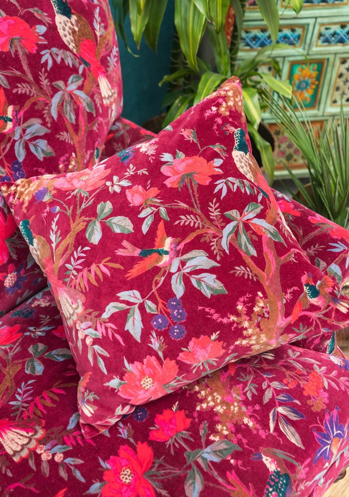 Velvet Cushion Cover with Bird of Paradise Design 4 Colours Available