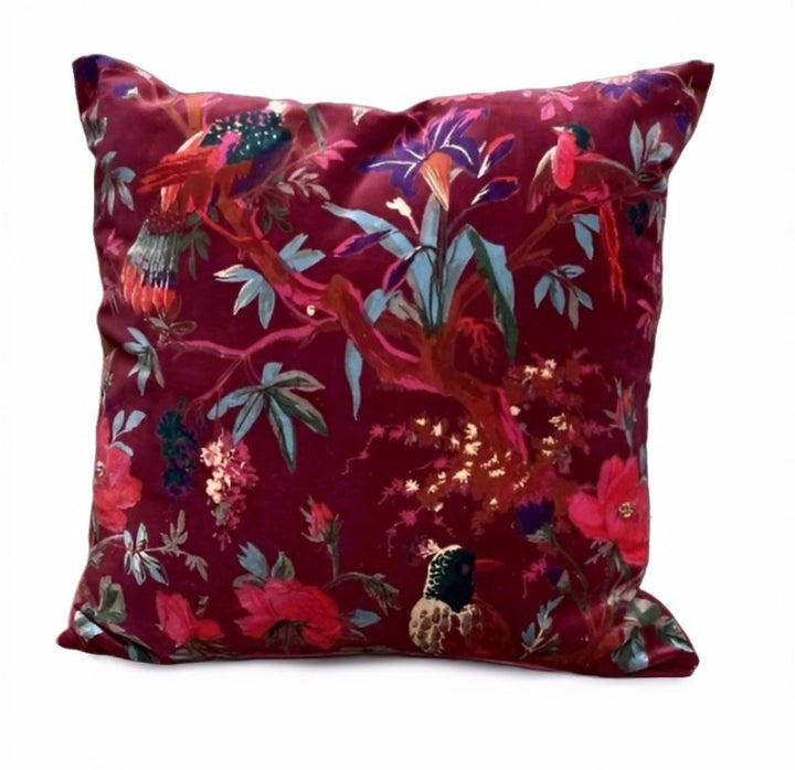 Velvet Cushion Cover with Bird of Paradise Design 4 Colours Available