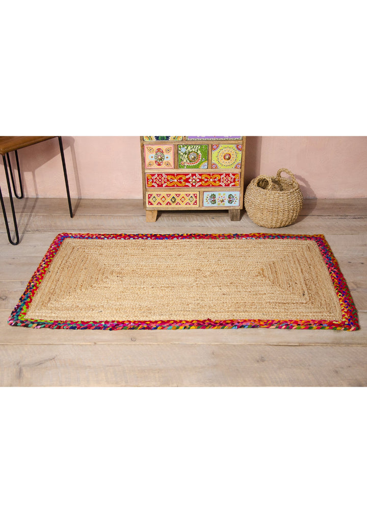 Medium Size Hemp Rainbow Border Rug - Second Nature Online