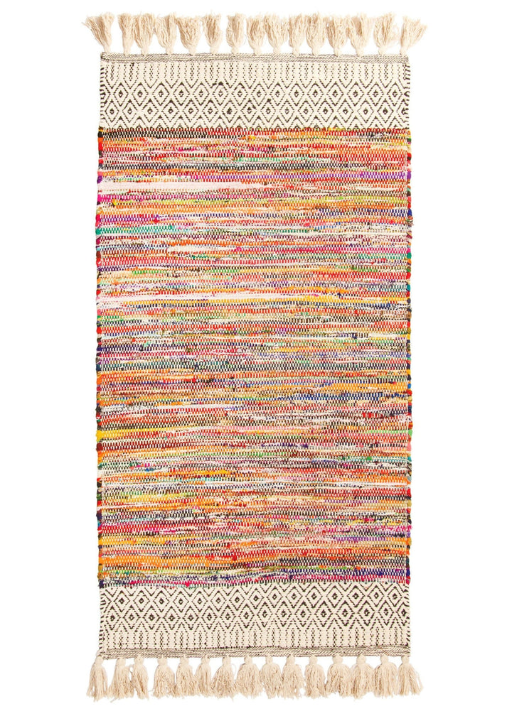 Multi Colour Rainbow Rag Rug With geometric Pattern