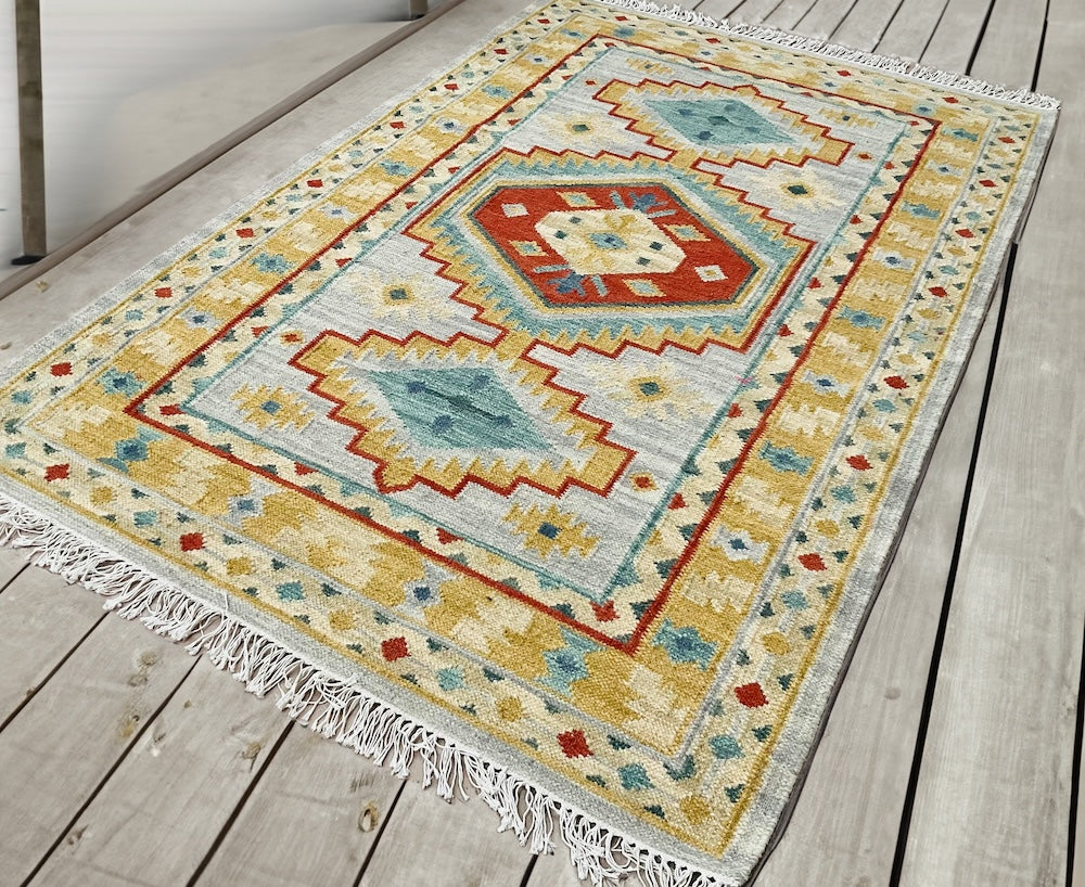 Mustard Terracotta Kilim Rug By Second Nature Online