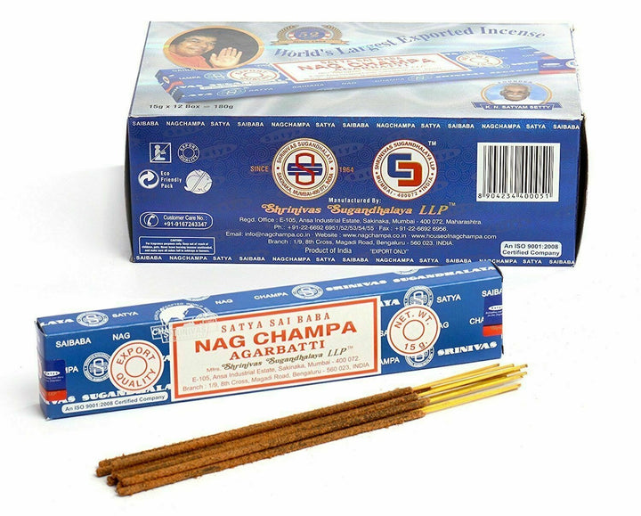 Incense Sticks from Bangalore Original Satya Sai Baba Nag Champa - 12 boxes |15 grams