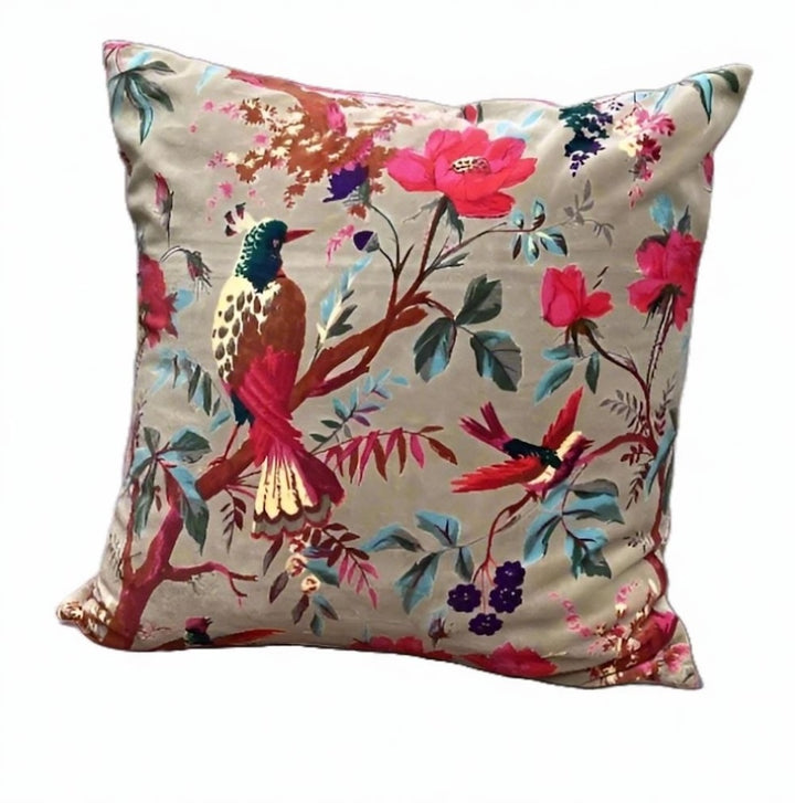 Velvet Cushion Cover with Bird of Paradise Design 4 Colours Available