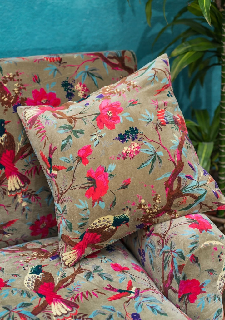 Velvet Cushion Cover with Bird of Paradise Design 4 Colours Available